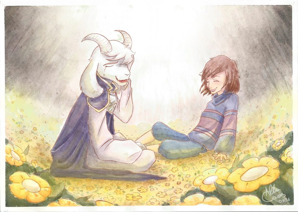 asriel dreemurr and frisk (undertale (series) and etc) created by wolf of coas (artist)