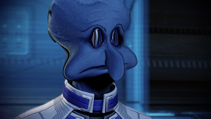 liara t'soni and squidward tentacles (spongebob squarepants and etc) created by third-party edit and unknown artist