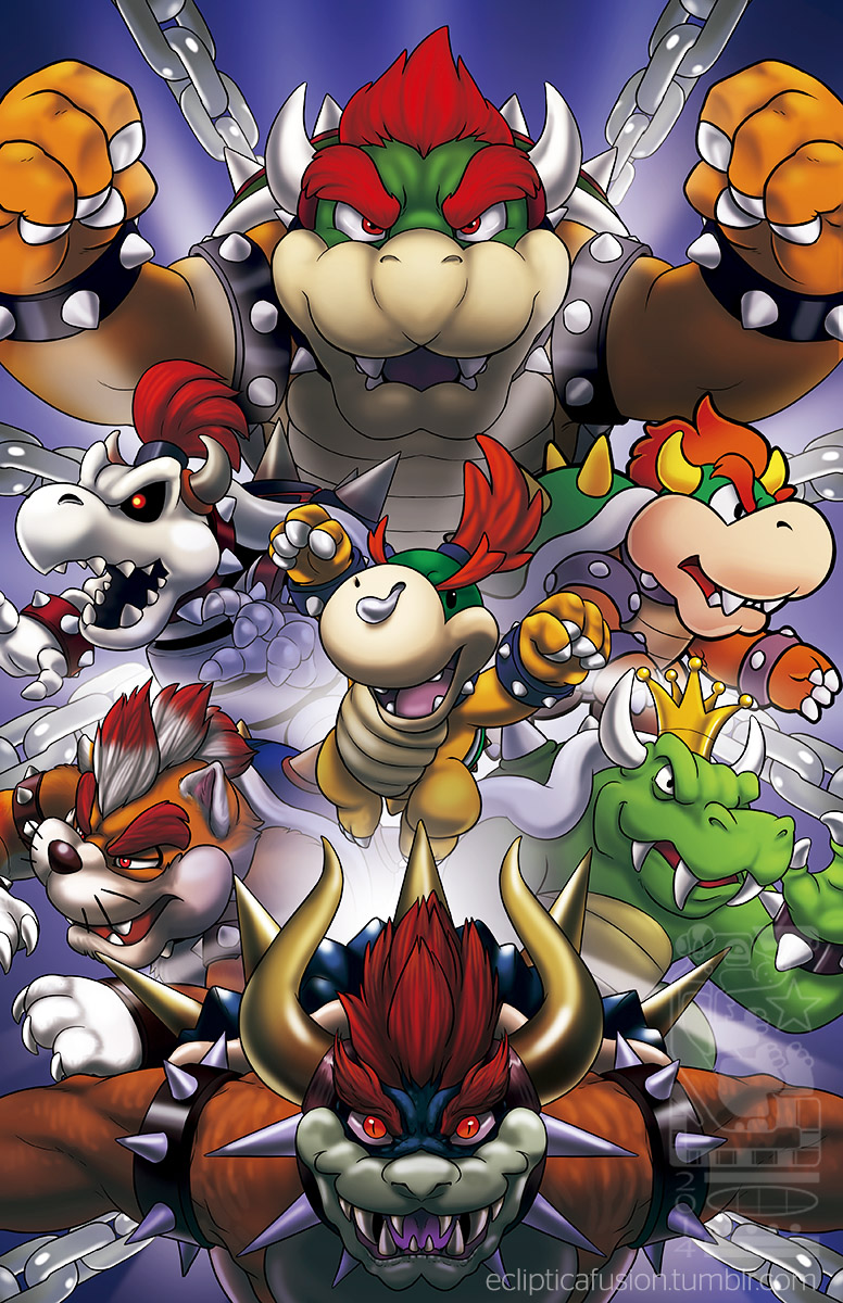 baby bowser, giga bowser, dry bowser, king koopa, meowser, and etc (super mario bros super show and etc) created by eclipticafusion