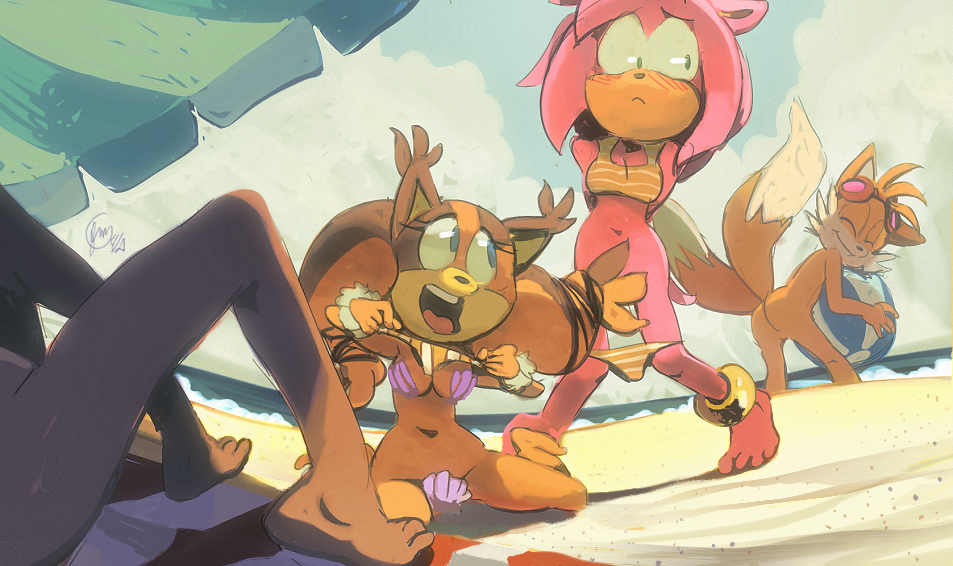 amy rose, miles prower, and sticks the jungle badger (sonic the hedgehog (series) and etc) created by edtropolis