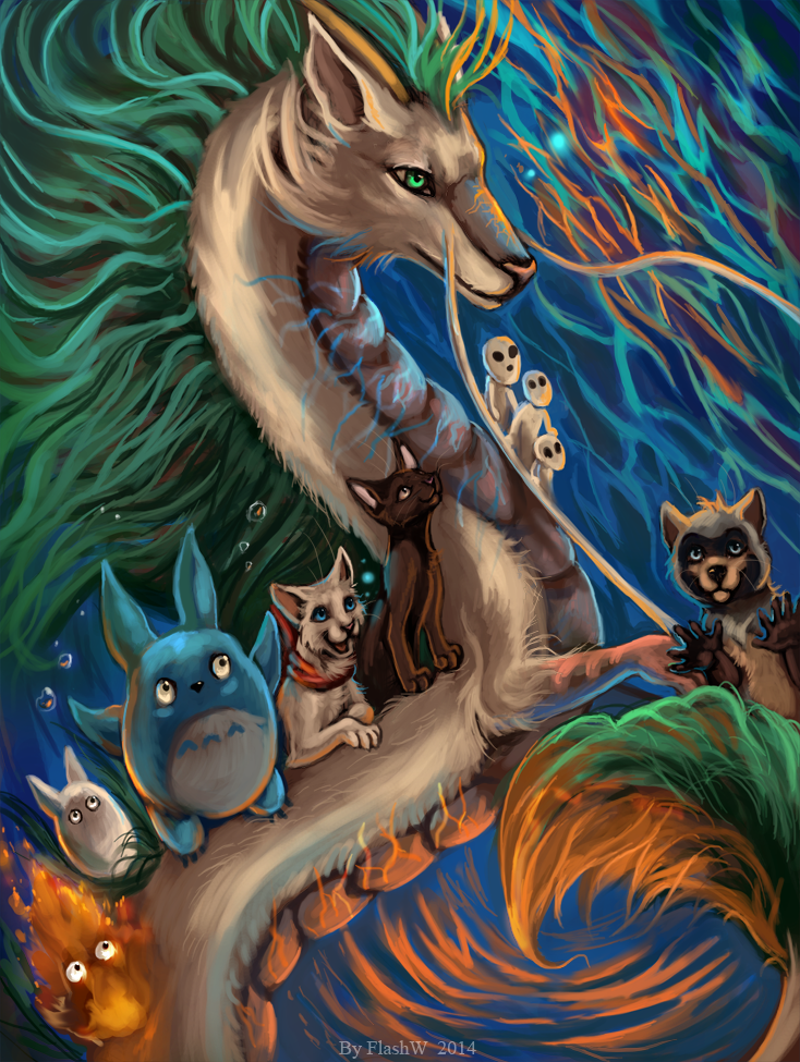 calcifer and haku (kiki's delivery service and etc) created by flashw