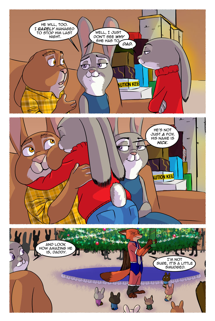 bonnie hopps, judy hopps, nick wilde, and stu hopps (christmas and etc) created by akiric