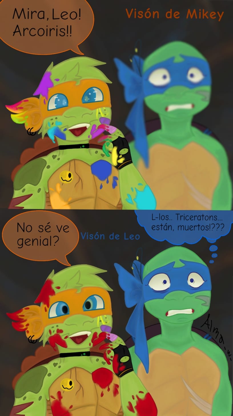leonardo and michelangelo (teenage mutant ninja turtles) created by almacaritoaylen (artist)