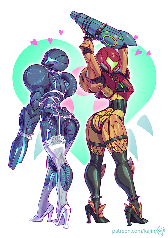 dark samus and samus aran (metroid prime and etc) created by kajinman