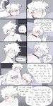 1:2 4_ears animal_humanoid blush canid canid_humanoid canine canine_humanoid claws clothed clothing collar comic dialogue dog_humanoid duo english_text growling hair hi_res human humanoid izuku_midoriya katsuki_bakugou lying male male/male mammal mammal_humanoid multi_ear my_hero_academia on_front pretty_werewolf profanity speech_bubble spiky_hair tail text tongue topless topless_male