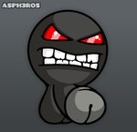 angry armless asph3ros bad_teeth bald balls black_and_white_and_red cel_shading chin_penis chipped_tooth clenched_teeth floating_head frowning_at_viewer genitals geometry_dash gradient_background grey_balls grey_body grey_penis grey_skin hairless hairless_balls head_penis legless limbless looking_at_viewer male no_ears not_furry nude penis red_eyes shaded simple_background solo teeth text unknown_species watermark what