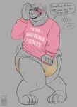 anthro bear blush bodily_fluids bottlebear clothing dialogue diaper english_text feces genital_fluids hi_res humiliation male mammal scatplay soiled_diaper soiling solo sweater text topwear unclean_diaper urine used_diaper wet_diaper wetting