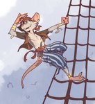 Rating: s
ID: 4842318
Date: 2024-06-10 08:39:19 -0400
Status: active
Score: 21
4_fingers ambient_bird anthro bandage bandaged_arm barefoot biped blue_stripes bottomwear brown_body brown_clothing brown_fur brown_jacket brown_topwear buckteeth climbing_rope clothing cloud cole_(iridon) digital_media_(artwork) ear_piercing exposed_chest feet fingers fur hi_res jacket kerchief knife knife_sheath looking_into_the_distance male male_anthro mammal multicolored_body multicolored_fur murid murine outside pants pattern_bottomwear pattern_clothing pattern_pants piercing pirate pirate_outfit rat red_kerchief rodent rope ship sky sleeveless_jacket sneakygnida solo striped_bottomwear striped_clothing striped_pants stripes tan_body tan_fur teeth topwear two_tone_body two_tone_fur vehicle watercraft yellow_eyes post #4842318