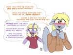 amber_eyes anthro anthrofied blonde_hair blush bodily_fluids clothing daughter_(lore) derp_eyes derpy_hooves_(mlp) dialogue dinky_hooves_(mlp) english_text equid equine female friendship_is_magic fur grey_body grey_fur hair hasbro heart_symbol horn love mammal mother_(lore) mother_and_child_(lore) mother_and_daughter_(lore) my_little_pony mythological_creature mythological_equine mythology parent_(lore) parent_and_child_(lore) parent_and_daughter_(lore) pegasus purple_body purple_fur redxbacon shirt simple_background sweat sweatdrop text topwear unicorn white_background wings