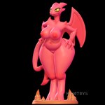 1:1 3d_(artwork) 3d_modeling 3d_print angry anthro breasts demon digital_media_(artwork) female genitals hand_on_butt hi_res horn looking_straight lucia_(satina) navel nipples nonotoys pussy red_body satina_wants_a_glass_of_water simple_background solo tail wings yellow_eyes