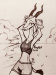 2022 absurd_res antelope anthro beach bottomwear bovid clothed clothing disney dolphin_shorts female fully_clothed gazelle gazelle_(zootopia) hair halter_top hi_res horn inktober looking_at_viewer mammal midriff monochrome outside seaside shorts smile solo standing theblueberrycarrots traditional_media_(artwork) zootopia