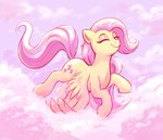 cloud confetticakez cutie_mark equid equine eyes_closed female feral fluttershy_(mlp) flying friendship_is_magic hair hasbro hi_res mammal my_little_pony mythological_creature mythological_equine mythology pegasus pink_cloud pink_clouds pink_hair pink_tail pink_theme smile solo tail wings yellow_body