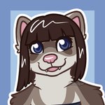 1:1 2021 anthro bangs blue_background blue_eyes brown_body brown_fur brown_hair bust_portrait clip_studio_paint_(artwork) cloudpie conditional_dnp digital_drawing_(artwork) digital_media_(artwork) domestic_ferret fangs female flat_colors fur grey_body grey_fur hair icon mammal mustelid musteline open_mouth open_smile outline pink_inner_ear pink_nose pink_tongue portrait short_hair simple_background smile solo teeth tongue true_musteline weasel white_outline