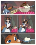 4:5 alice_in_wonderland anari_(akkarri) anthro canid canine clothing comic dessert digital_media_(artwork) female food fox hi_res ice_cream mammal riddleaugust solo