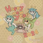 1:1 amayakasuneko ambiguous_gender chinese_zodiac clothed clothed_feral clothing domestic_cat felid feline felis feral group holidays mammal mojacookie nagameruneko new_year official_art shikaruneko shikaruneko_(series) year_of_the_dragon