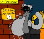 2023 4-bit :3 aliasing ambiguous_anthro ambiguous_gender ambiguous_pred ambiguous_prey anthro anthro_pred belly big_belly big_tail biped black_clothing black_legwear black_text black_thigh_highs bloated blue_text bodily_noises brick_wall butt calling_for_help closed_smile clothed clothing count digestion digestion_noises digital_drawing_(artwork) digital_media_(artwork) domestic_cat ears_up emily_(tcsrjx) english_description english_text exposed_belly eyes_closed felid feline felis female_(lore) floating_whiskers fully_inside fur grey_belly grey_body grey_butt grey_clothing grey_ears grey_fur grey_inner_ear_fluff grey_sweater grey_tail grey_topwear gurgle_(sound_effect) hand_on_belly hand_on_own_belly hi_res huge_belly inner_ear_fluff legwear long_sleeves long_tail looking_well-fed machine mammal monotone_belly monotone_body monotone_butt monotone_clothing monotone_fur monotone_legwear monotone_sweater monotone_tail monotone_thigh_highs monotone_topwear mostly_clothed_ambiguous mostly_clothed_anthro mouth_closed muffled navel no_underwear number paper plaque pointy_ears portrait prick_ears protogen protogen_visor robotic_arm rumbling_stomach same_size_vore screen screen_face shortened_sound_effect side_view sign sign_on_wall sleeves_past_wrists smile soft_vore solo sound_effect_variant sound_effects standing sweater tail tcsrjx text thigh_highs three-quarter_portrait topwear tuft unseen_prey unwilling_prey vore vowelless vowelless_sound_effect vowelless_vocalization wall_(structure) white_text