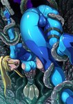 2012 blonde_hair blue_eyes bound breast_play breast_suck breasts butcha-u butt camel_toe clothing female gun hair handgun human light_body light_skin long_hair mammal markings metroid milk milking_tentacles mole_(marking) nintendo not_furry open_mouth ponytail ranged_weapon samus_aran solo sucking tentacles torn_clothing weapon zero_suit