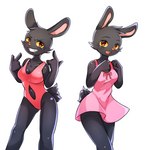 1:1 anthro black_body black_fur black_rabbit_(huitu_c) clothed clothing eyelashes female fur huitu_c kils_rinto lagomorph leporid mammal one-piece_swimsuit open-back_swimsuit rabbit short_tail swimwear tail teeth