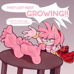 1:1 2023 5_toes absurd_res amy_rose anthro barefoot biped clothing english_text eulipotyphlan expansion feet female foot_expansion foot_fetish foot_focus foot_growth foot_on_table footwear hedgehog hi_res humanoid_feet mammal plantigrade sega shoes simple_background soles solo sonic_the_hedgehog_(series) speech_bubble spenningten text toes