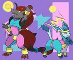 1990s 80's_theme 90's_theme aiden_laninga anthro blue_body bulge butt camel_toe clothing dancewear dancing darknsfwindie duo ear_piercing ear_ring eeveelution exercise female feral freya_howell fur generation_4_pokemon generation_5_pokemon glaceon grey_body hi_res makeup male male/female memphis_design nintendo piercing pokemon pokemon_(species) red_body red_fur ring_piercing sweatband wanderlust zoroark