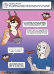 2018 antelope anthro ask_blog blue_eyes bovid canid canine canis clothing comic conditional_dnp dialogue digital_media_(artwork) domestic_dog english_text eyewear female food gazelle giraffe giraffid glasses glitter_(kadath) horn kadath kadath_(character) male mammal meat salad sausage sebastian_(kadath) text url