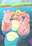 absurd_res anthro cassie_(dragon_tales) countershade_feet countershading dragon dragon_tales feet female hi_res mythological_creature mythological_scalie mythology nude outside pbs pink_body pink_scales scales scalie skinny_dipping soles solo swimming the_dragon_gaze wet