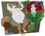 2024 5:4 abdominal_bulge absurd_res anthro belly big_belly bodily_fluids canid canine canis clothed clothing duo fox hi_res internal male male/male mammal muscular organs rumbling_stomach same_size_vore stomach stomach_acid thaismotosuwa vore wolf