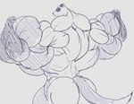 2018 anthro big_muscles dalia_(sonicgamer) domestic_ferret female fist flexing huge_muscles hyper hyper_muscles looking_at_viewer mammal muscular muscular_female mustelid musteline nude rear_view sketch smile solo sonicgamer true_musteline weasel