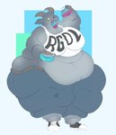 anthro belly belt beverage beverage_can big_belly big_breasts bottomwear bovid breasts caprine clothing coffee_stain_studios crop_top denim denim_bottomwear denim_clothing drinking epic_games female footwear fortnite fur goat goat_simulator grey_body grey_fur hi_res horizontal_pupils horn huge_belly huge_breasts jeans love_handles mammal morbidly_obese morbidly_obese_anthro morbidly_obese_female obese obese_anthro obese_female overweight overweight_anthro overweight_female pants pilgor_(goat_simulator) pupils shield_potion shirt shoes solo stroobcow text text_on_clothing text_on_topwear thick_thighs topwear weight_gain yellow_eyes