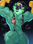 3:4 abs anthro balls biceps big_penis bone clothing digital_drawing_(artwork) digital_media_(artwork) electronics erection flexing flexing_bicep flexing_both_biceps genitals ghost glans gloves green_balls green_body green_glans green_penis handwear hat headgear headphones headwear hi_res humanoid_genitalia humanoid_penis league_of_legends male muscular muscular_anthro muscular_male nipples nude pecs penis ric_beef_pot riot_games skull skull_head spirit tencent thresh