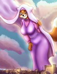 breasts canid canine city cloud disney female flosar fox hi_res hyper lights looking_down macro maid_marian mammal rooftop sky solo