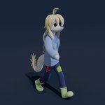 1:1 3d_(artwork) 3d_animation animated anthro blonde_hair cavemanon_studios clothed clothing digital_media_(artwork) dinosaur dot_eyes female hair hoodie judee long_hair patched_clothing prehistoric_species reptile scalie short_playtime snoot_game solo theropod topwear troodon troodontid unknown_artist walking white_body