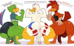 absurd_res american_flag anatid anseriform anthro anus avian balls beak big_butt big_penis bird blush bottomless bottomless_male bottomwear butt chicken clothed clothing crop_top crouching dialogue disney donald_duck duck english_text feathers feet flexing footwear forbobs2 galliform gallus_(genus) genitals gesture glans green_body green_feathers green_penis group hand_gesture hi_res hotpants humanoid_genitalia humanoid_penis jacket jacket_only jose_carioca looking_at_viewer looking_back looking_back_at_viewer male male/male membrane_(anatomy) orange_beak orange_eyes panchito_pistoles pants parrot partially_clothed penis phasianid pink_glans portuguese_text presenting presenting_hindquarters rear_view red_body red_eyes red_feathers red_penis sandals shirt shoes short_tail shorts skimpy smile spanish_text tail tail_feathers text the_three_caballeros toes tongue tongue_out topless topless_male topwear torn_bottomwear torn_clothing torn_pants translated trio united_states_of_america v_sign webbed_feet white_body white_feathers white_penis yellow_beak