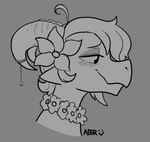 abigrock accessory ahoge anthro bell blush eyeshadow female flower flower_in_hair flower_necklace hair hair_accessory horn jewelry ko_(e10109) kobold makeup monochrome plant reptile scalie signature sketch smile solo