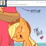 1:1 applejack_(mlp) ask_jappleack big_macintosh_(mlp) blonde_hair brother_(lore) brother_and_sister_(lore) clothing dialogue duo earth_pony english_text equid equine eyes_closed female feral freckles friendship_is_magic grass green_eyes hair hasbro hat headgear headwear heart_symbol horse hotdiggedydemon mammal my_little_pony open_mouth orange_hair outside plant plow_yoke pony ponytail sibling_(lore) sister_(lore) sky text tongue tumblr