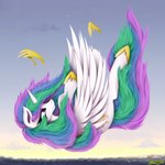 absurd_res equid equine falling female friendship_is_magic hair hasbro hi_res horn mammal multicolored_hair my_little_pony mythological_creature mythological_equine mythology princess_celestia_(mlp) ser-p sky solo white_body winged_unicorn wings