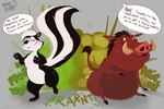 accent anthro belly big_belly dialogue dirty_talk disney duo fart fart_cloud fart_fetish feral gassy hi_res hyper hyper_fart looney_tunes male male/male male_farting mammal mephitid nude onomatopoeia overweight overweight_male paws pepe_le_pew pumbaa raised_leg raised_tail ruben_sling sitting skunk slightly_chubby smelly sound_effects speech_bubble suid suina tail text the_lion_king warner_brothers warthog