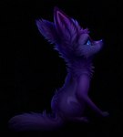 alien ambiguous_gender atmospheric blue_body blue_fur canid canine contemplating contemplative cool_lighting dark_body dark_fur detailed detailed_fur elegant ethereal feral fox fur glowing hi_res inafox landscape magic mammal painting purple_body purple_fur rear_view side_view simple_background sky solo