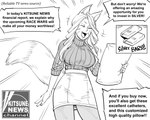 2022 5:4 absurd_res animal_humanoid baalbuddy bottomwear canid canid_humanoid canine canine_humanoid clothed clothing comic english_text eyes_closed female fox_humanoid fox_news hair hi_res holding_object holding_pillow humanoid humor kitsune_news_lady mammal mammal_humanoid monochrome open_mouth open_smile pillow politics silver_(metal) skirt smile solo sweater text topwear turtleneck