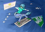 2024 anthro blue_background blue_body blue_hair blue_scales cavemanon_studios clothing digital_drawing_(artwork) digital_media_(artwork) dinosaur dromaeosaurid eyelashes faustanon female fooly_cooly_(snoot_game) footwear green_eyes hair hourglass_(object) keyboard long_tail microsoft microsoft_solitaire microsoft_windows prehistoric_species reptile scales scalie shoes short_hair simple_background smile sneakers snoot_game solitaire solo surfing tail tail_tuft theropod tuft