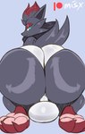 anthro balls_outline big_butt bulge butt clothing detailed_bulge femboy generation_5_pokemon genital_outline green_eyes looking_back male misx nintendo pawpads pokemon pokemon_(species) solo underwear zorua