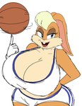 2024 anthro ball basketball_(ball) basketball_uniform big_breasts blue_eyes bottomwear breasts buckteeth clothing colored colored_sketch digital_media_(artwork) eyelashes female floppy_ears gloves handwear hi_res huge_breasts lagomorph leporid lola_bunny looney_tunes mammal momijizx open_mouth open_smile pink_inner_ear rabbit red_mouth red_tongue shorts simple_background sketch smile solo spinning_ball sportswear tan_body tan_ears teeth thick_thighs tongue topwear uniform warner_brothers white_background white_bottomwear white_clothing white_gloves white_handwear white_shorts white_topwear