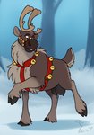 after_transformation antlers bell bell_harness binturongboss bridle brown_body brown_fur cloven_hooves cupid_(reindeer) deer female feral fur harness hi_res hooves horn jingle_bell jingle_bell_harness mammal new_world_deer nipples outside plant reindeer smile snow solo teats teeth tree winter