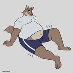 1:1 absurd_res anthro belly big_belly bodily_fluids canid canine canis clothing dreamworks fattytober hi_res male male_anthro mammal mindof mr._wolf_(the_bad_guys) obese overweight overweight_male solo sweat the_bad_guys thick_thighs tight_clothing weight_gain wolf