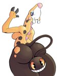 2_faces 3_fingers anthro anthrofied arched_back big_breasts big_butt black_eyes blue_eyes bottom_heavy breasts brown_body bubble_butt butt convenient_censorship curvy_female featureless_nipples female fingers generation_2_pokemon girafarig hi_res huge_butt living_tail looking_at_viewer looking_back looking_back_at_viewer markings multi_face multicolored_body nintendo noirchaton4 nude pokemon pokemon_(species) pokemorph rear_view side_boob simple_background smile solo spots spotted_body tail tail_head thick_thighs two_tone_body unusual_anatomy unusual_tail white_background wide_hips yellow_body yellow_sclera