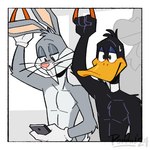 1:1 anatid anseriform anthro avian beak bird black_body black_feathers brown_eyes buckteeth bugs_bunny clothing comic conditional_dnp countershade_face countershade_fur countershade_torso countershading daffy_duck duck duo_focus electronics feathers foghorn_leghorn fur gloves green_eyes grey_body grey_fur group handwear lagomorph leporid looney_tunes male mammal phone poppin public rabbit rapid_transit subway teeth trio warner_brothers whiskers white_body white_clothing white_countershading white_gloves white_handwear