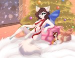 anthro arctic_fox blush canid canine digital_media_(artwork) elisawind female fox fur hair hi_res looking_at_viewer lyra_(lyra~floof) mammal plushie samantha_(syronck01) solo tail true_fox white_body white_fur