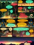 absurd_res campfire comic cooking dialogue dinosaur dragon dragonscape drekir dromaeosaurid english_text fantasy female feral forest forl_(thepatchedragon) gila_(thepatchedragon) group hi_res hiker_(thepatchedragon) jat_(thepatchedragon) male mythological_creature mythological_scalie mythology plant post-apocalyptic prehistoric_species reptile scalie sunset text thepatchedragon theropod tree