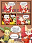 absurd_res angry anthro blush braixen bray_(lucyfercomic) breasts brown_eyes canid chugging cleavage clothed clothing comic container cup cute_fangs drinking duo eeveelution english_text fangs female fire furniture generation_4_pokemon generation_6_pokemon glass glass_container glass_cup gloves handwear hi_res inner_ear_fluff kaito_(inarifox) leafeon lucyfercomic male mammal may_(pokemon) nintendo pokemon pokemon_(species) profanity red_eyes sitting sound_effects speech_bubble stick table teeth text tuft