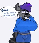 after_transformation anthro big_breasts bottomwear breasts bulge clothing english_text gender_transformation hair hoodie huge_breasts hyena ill intersex male_(lore) mammal max_(maxfloof) maxfloof mtg_transformation mti_transformation purple_hair shorts sneeze solo text topwear transformation